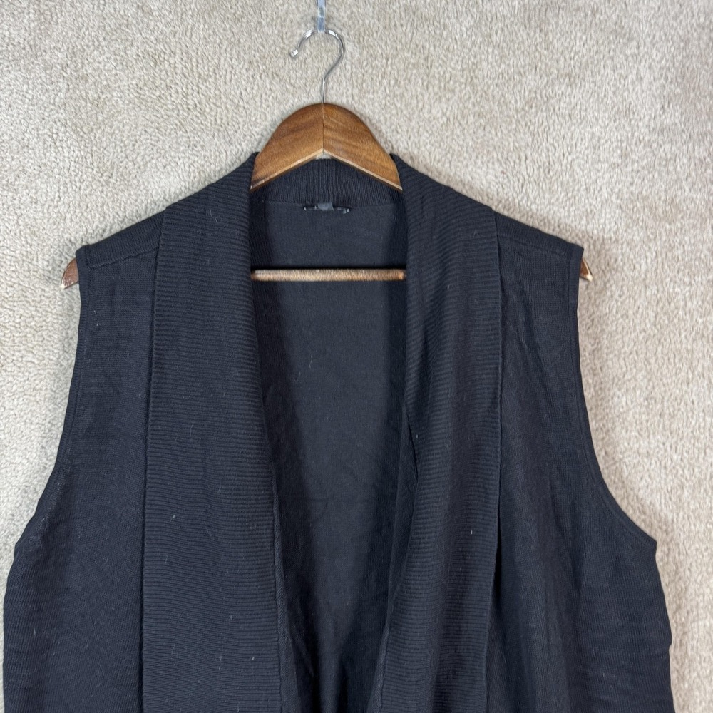 Talbots Sweater Vest Womens Large Black Open Front Draped Waterfall Knit - Picture 2 of 8